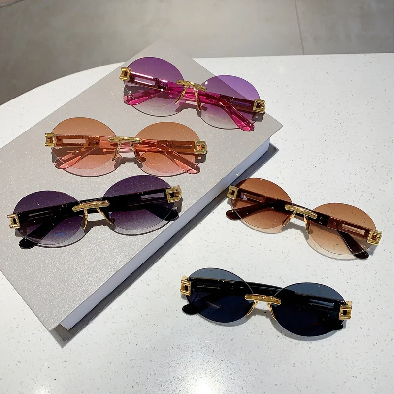 KAMMPT Rimless Oval Sunglasses Women Stylish Gradient Ocean Lenses Eyewear 2023 New Ins Trendy Vintage Brand Design Lady Shades