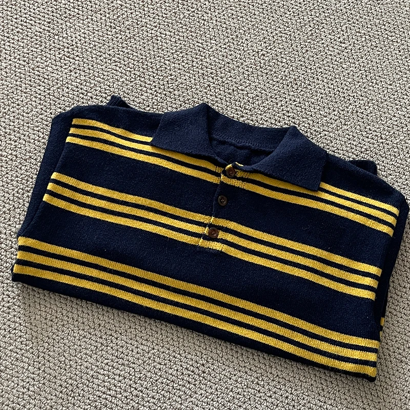 

Wedbleser Flip Collar Striped Retro Western Pullover Sweater Autumn Clothing Age Reducing Casual Versatile Knit Hoodie Trend