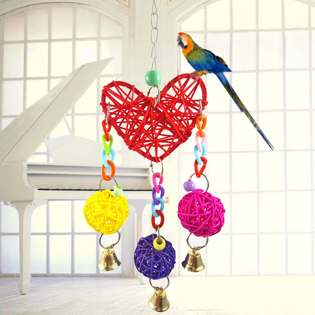 

Rattan Balls for Bird and Parrot, Birds Playing Biting Toy, Climbing Biting Toys, Heart Bells, Stand Supplies, 11x5x35cm, 2 PC