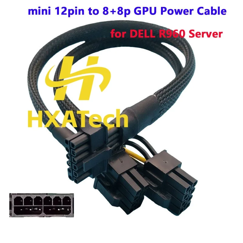 HXATech- High Quality Sleeved 12pin to Dual 8Pin(6+2) PCIE Video Card Power Cable For DELL R960 and GPU 2060 2080 V100 4090