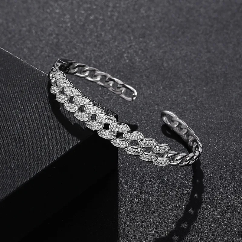 EWYA Real D Color 1cttw Full Moissanite Cuban Chain Bangle Bracelet for Woman Party S925 Sterling Silver Diamond Link Bracelets