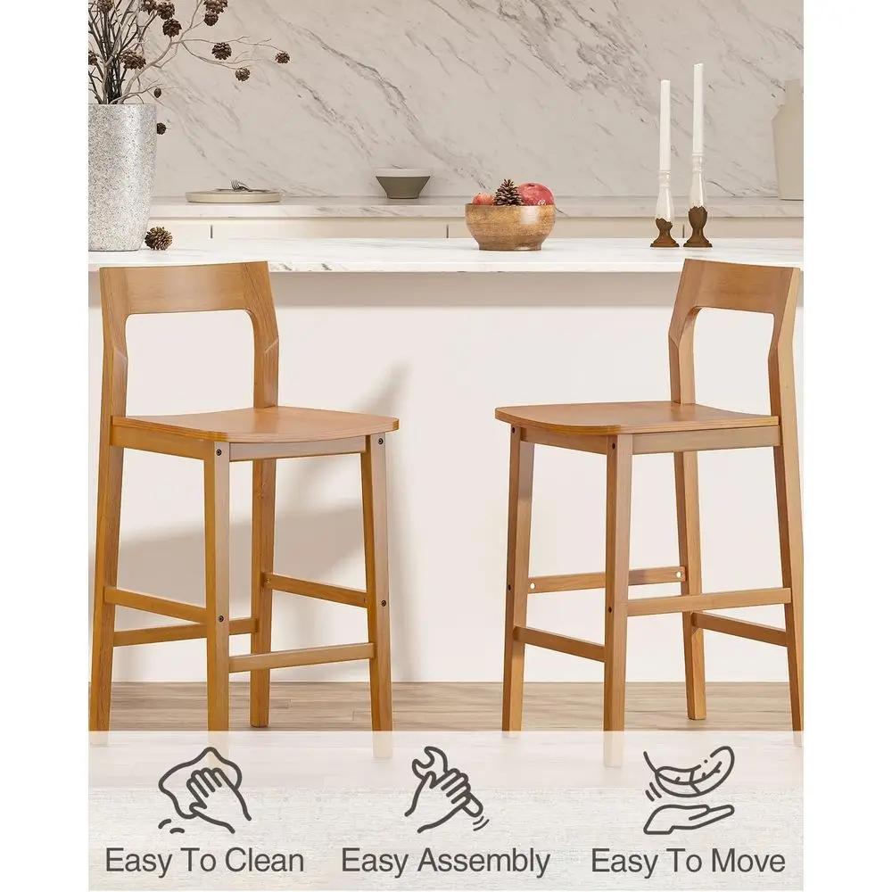 Conjunto de 4 bancos de bar modernos de madeira com altura de balcão, cadeiras sem braços estilo fazenda com encosto e apoio para os pés, acabamento em carvalho escuro para Ki