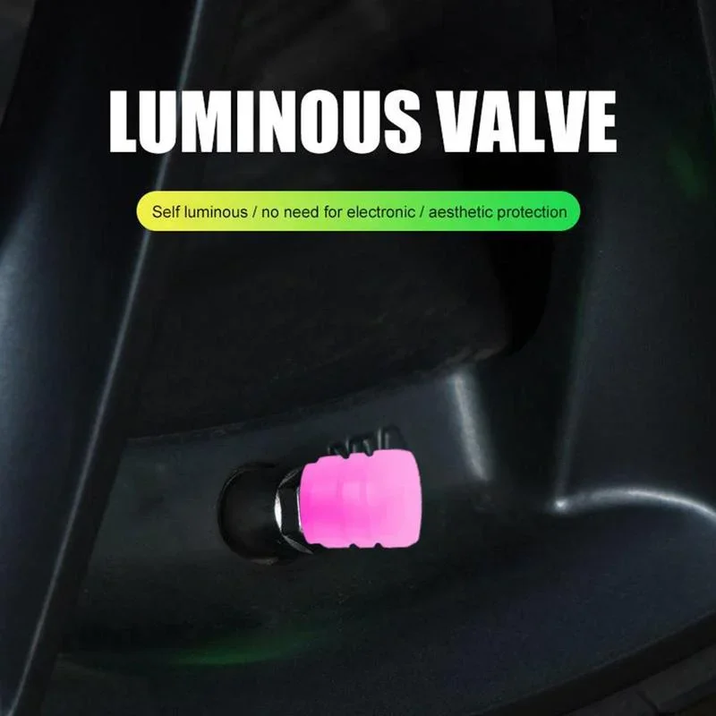 4Pcs Fluorescent Tire Valve Caps - Glowing Stem Covers for Cars, Motorcycles, Bicycles, Universal Auto Valve Core Protectors