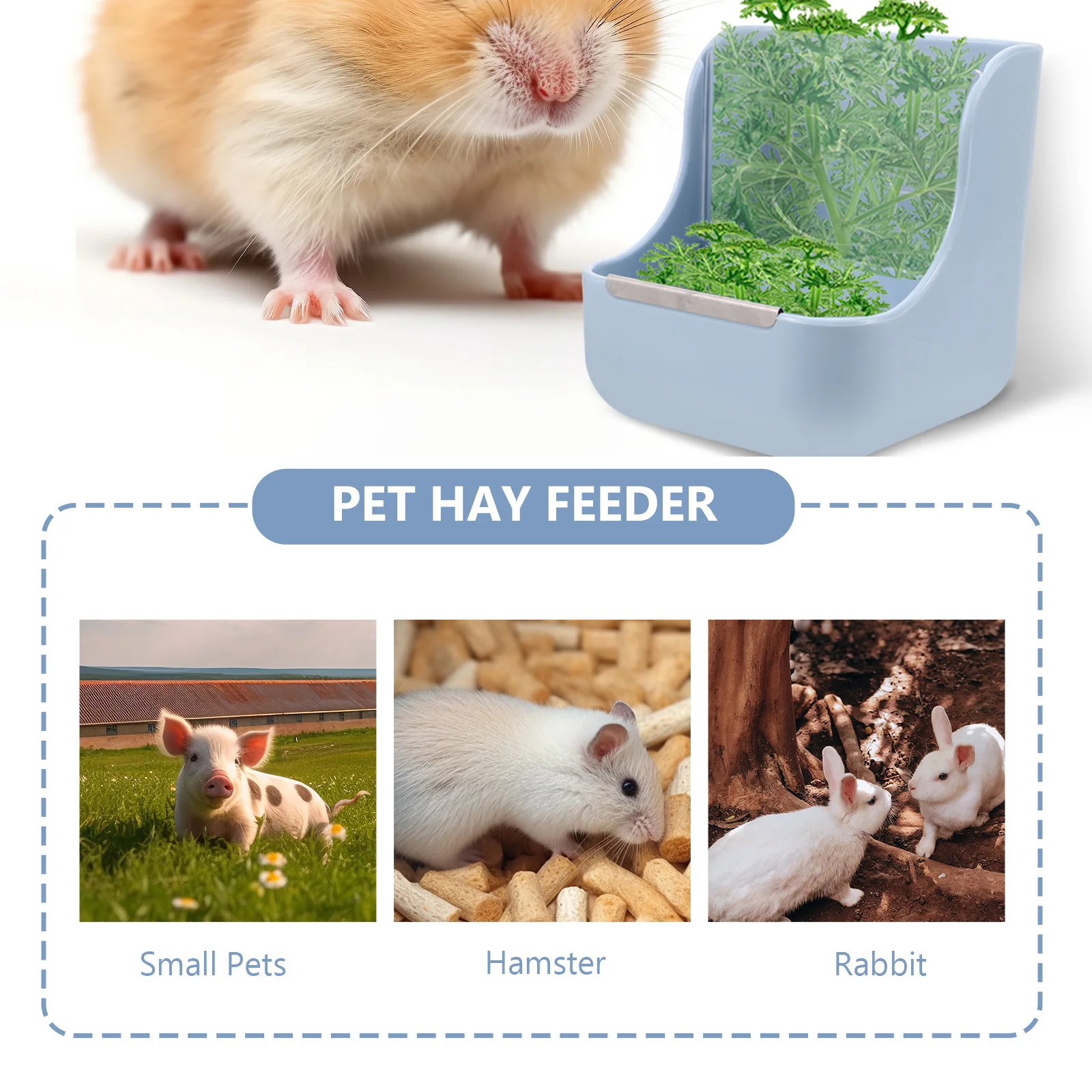 

2-In-1 Rabbit Feeder Plastic Bunny Food Container For Small Pets Durable Hay Dispenser Guinea Pig Cage Accessory Pet Feeding