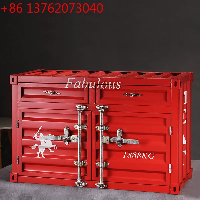 Container Locker Wrought Iron Storage Personalized Retro American Decorative Cabinet