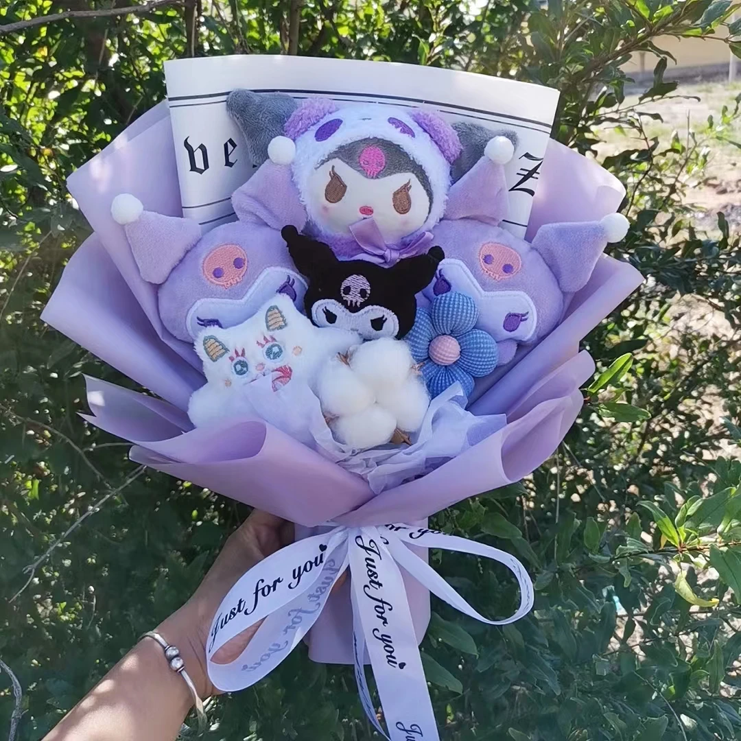 Hallo Kitty Plüsch Puppe Bouquet Sanrio Weihnachts geschenke meine Melodie Kuromi Cinna moroll ausgestopfte Plüschtiere Valentinstag Geburtstag Gif