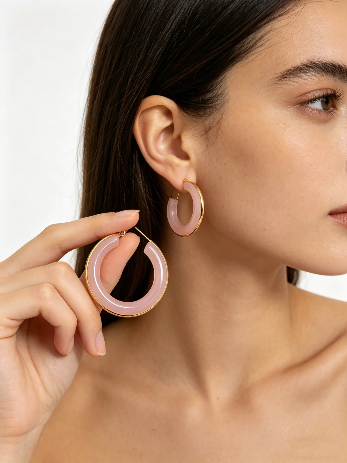 (Resin Ring Earrings) High quality resin spliced stainless steel Hoop earrings (resin core+stainless steel trim) anti allergic a