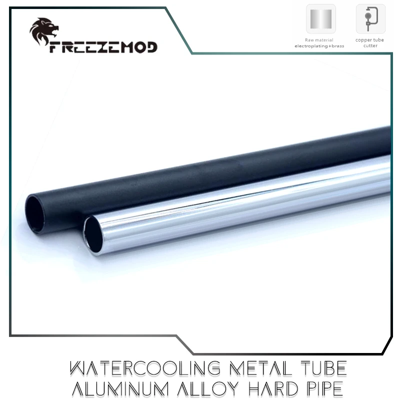 FreezeMod Watercooling Metal Tube Aluminum Alloy Hard Pipe OD14mm Sandblasted Anode, 490MM Silver/Black