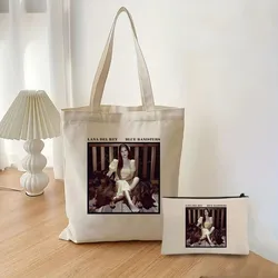 Lana Del Rey Gift Bag, 2pcs Ldr Vintage Tote Bag Set, Shoulder Handbag with Makeup Storage Bag, Folding Grocery Shopping Bag