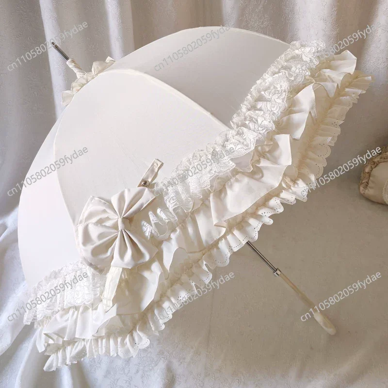 

Arched Sun Umbrella with Lace Trim Lolita-Style Princess-Inspired for Girls Sun and Rain