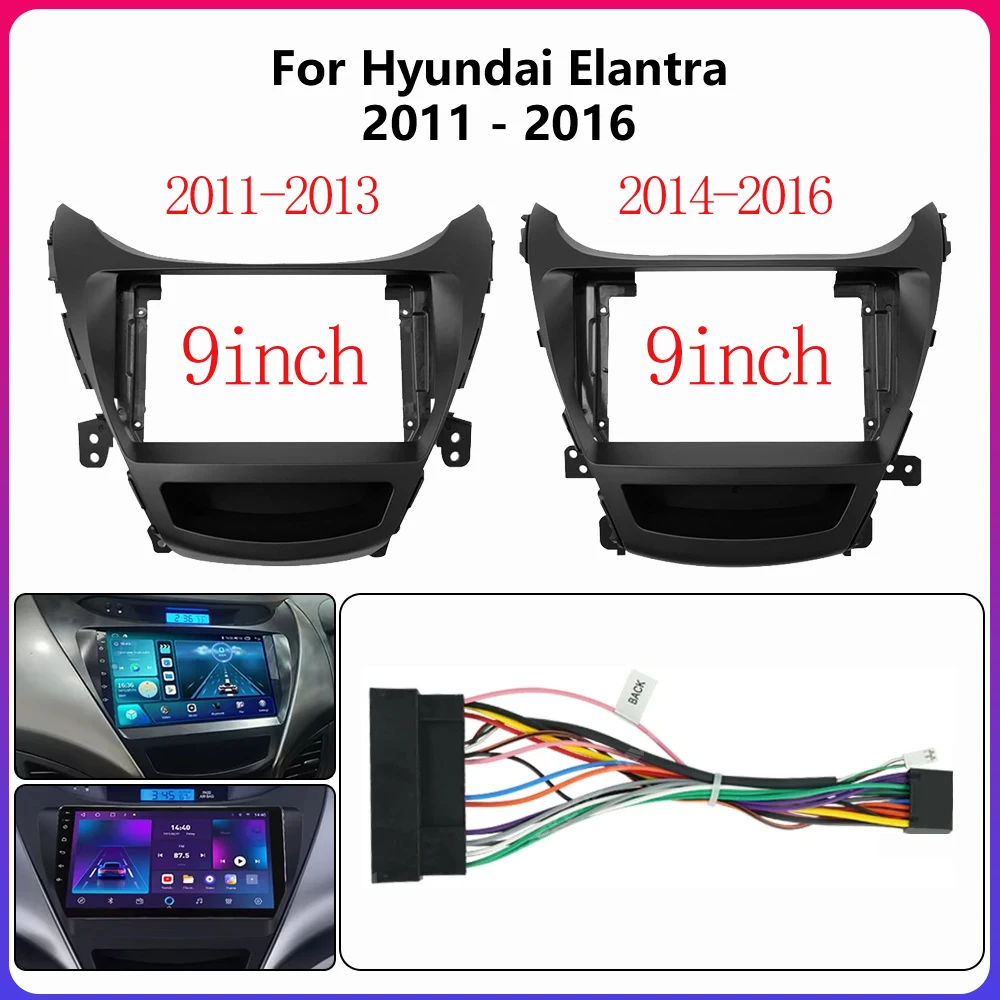Pour HYUNDAI ELANTRA LHD 2011-2016, cadre 2 Din 9 pouces, autoradio, panneau en plastique, installation GPS, lecteur multimédia Android