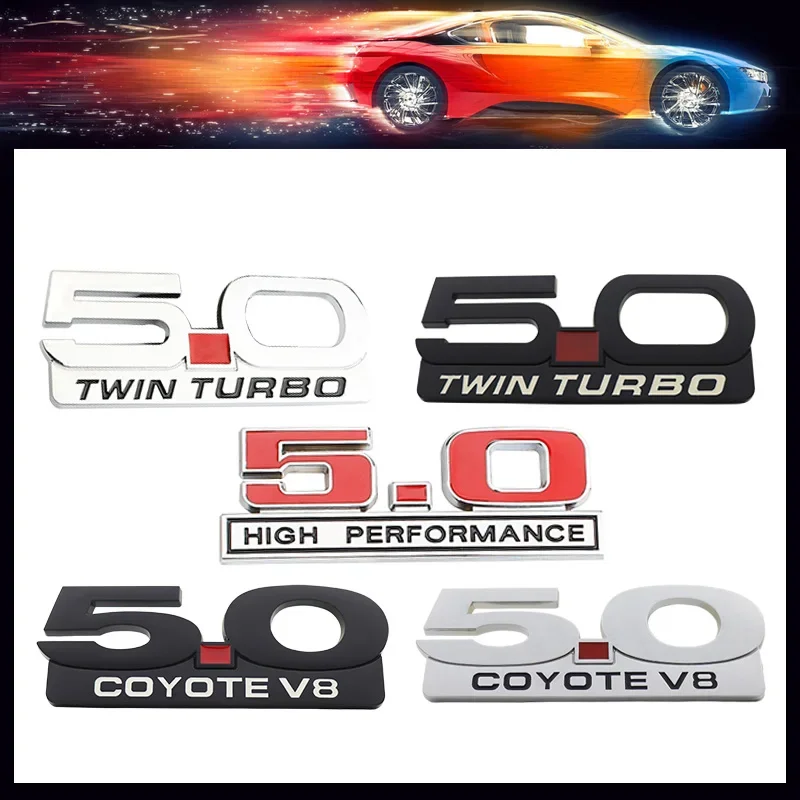 3D Premium 5.0 High Performance Coyote V8 Twin Turbo car Hood Fender trunk Rear Emblem Badge Sticker for GT 500 Cobra