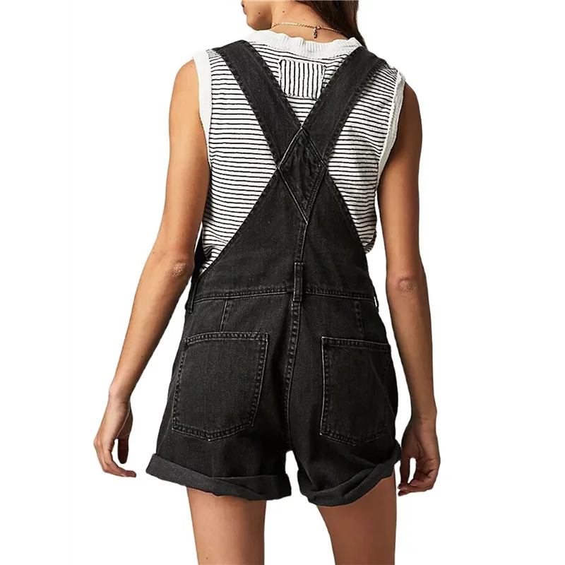 

CGS-Women Denim Shorts Overalls Summer Casual Loose Fit Adjustable Rompers Jean Jumpsuit Bib Shortalls