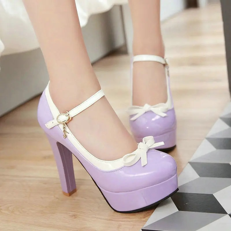 12CM Super High Heel Women's High Heels Round Toe Sexy Woman Platform Pumps Bow Women Lolita Ladies Party Shoes Size 34-43