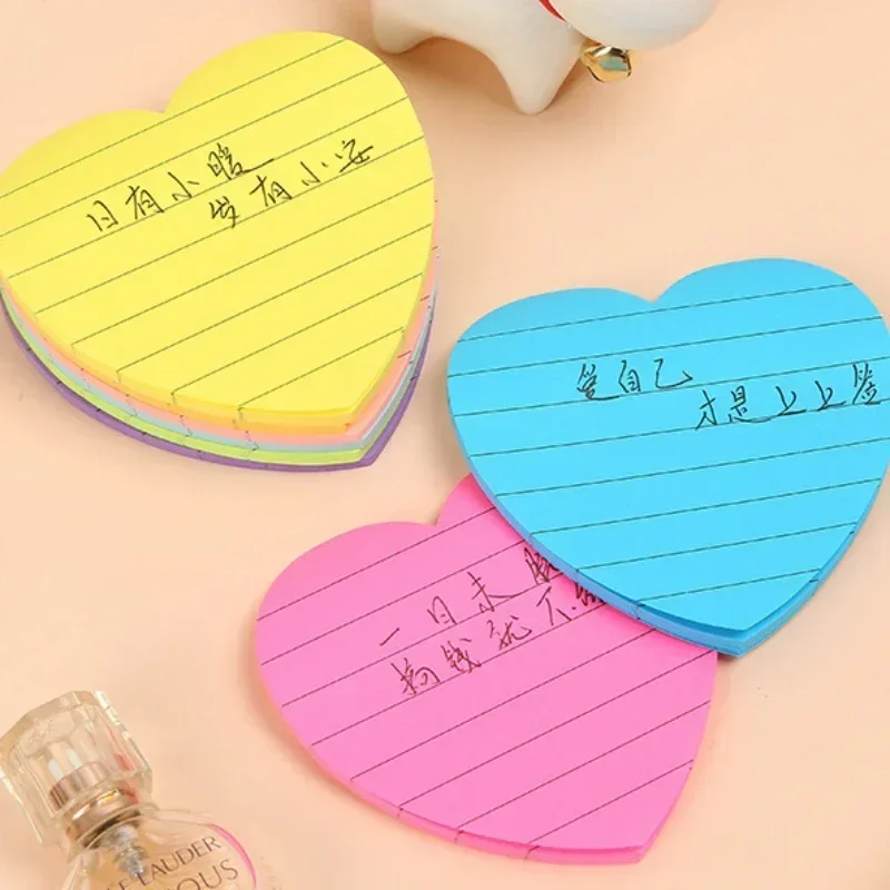 8 Colors 240 Sheets Heart Shaped Sticky Notes Love Horizontal Line Fluorescent Color Creative Student Supplies