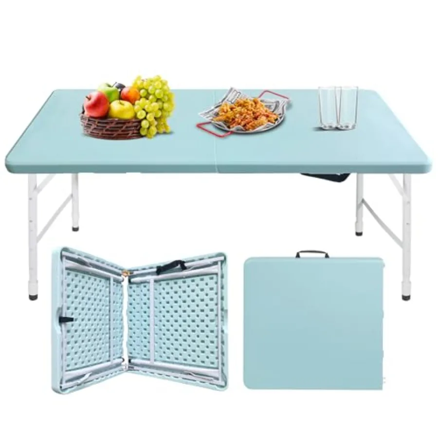 

Portable Plastic Folding Table for Camp Party Kitchen Indoor Outdoor, Heavy Duty White Black, 4ft/6ft/8ft, Fold-in-Half Picnic