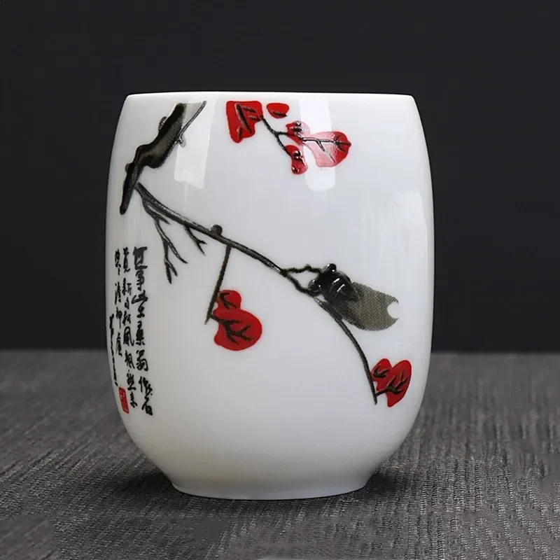 1Pc Chinese White Porcelain Tea Cup Small Tea Bowl Travel Portable Ceramic Tea Set Handmade Personal Single Cup Home Drinkware