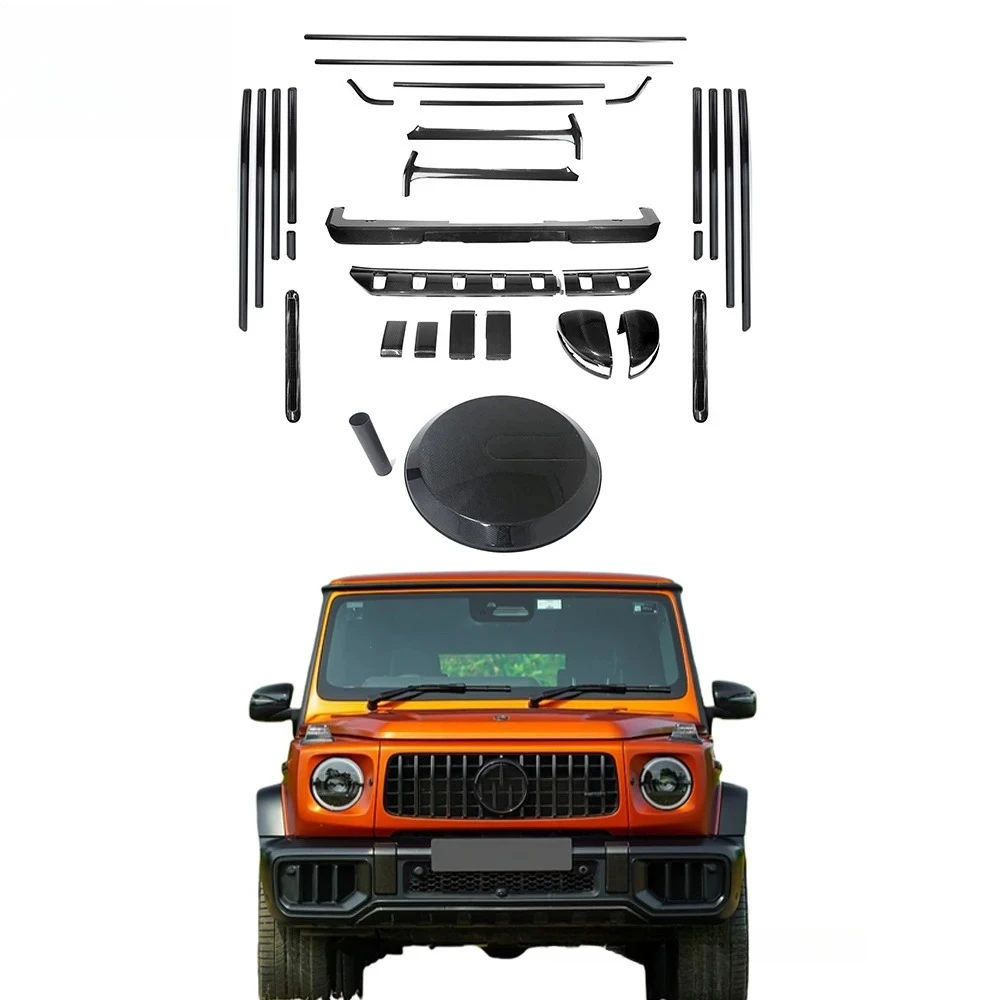 2025 سنة جديدة G الفئة W465 G63 ألياف الكربون الجافة طقم خارجي الشفة الأمامية المصد الأمامي الخلفي غطاء سقف تقليم الجانب صب أجزاء الجسم #3