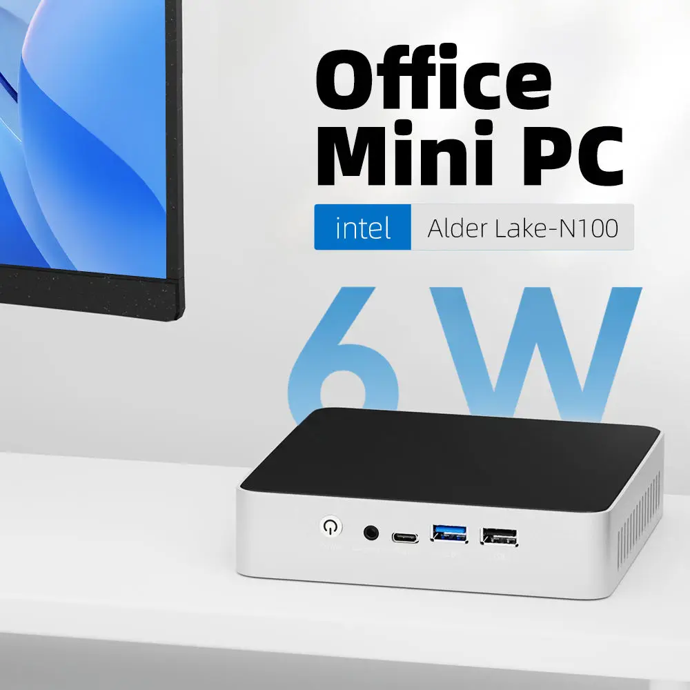 Mini PC Intel N100 16GB DDR4 1TB M.2 NVMe SSD WiFi Bluetooth Windows10/11 Linux TYPE-C 2xHDMI2.0 4K 60Hz 2x 2.5G Ethernet