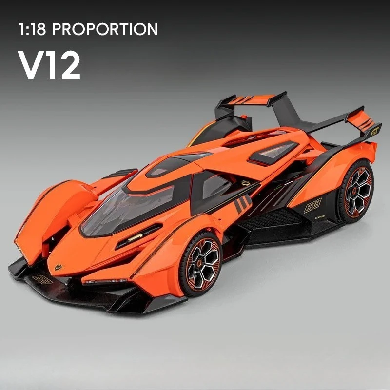 

1:18 V12 Суперкар из сплава, модель игрушечного автомобиля, литье под давлением, металлическое литье, звуковой и световой автомобиль, игрушки для детей, автомобиль