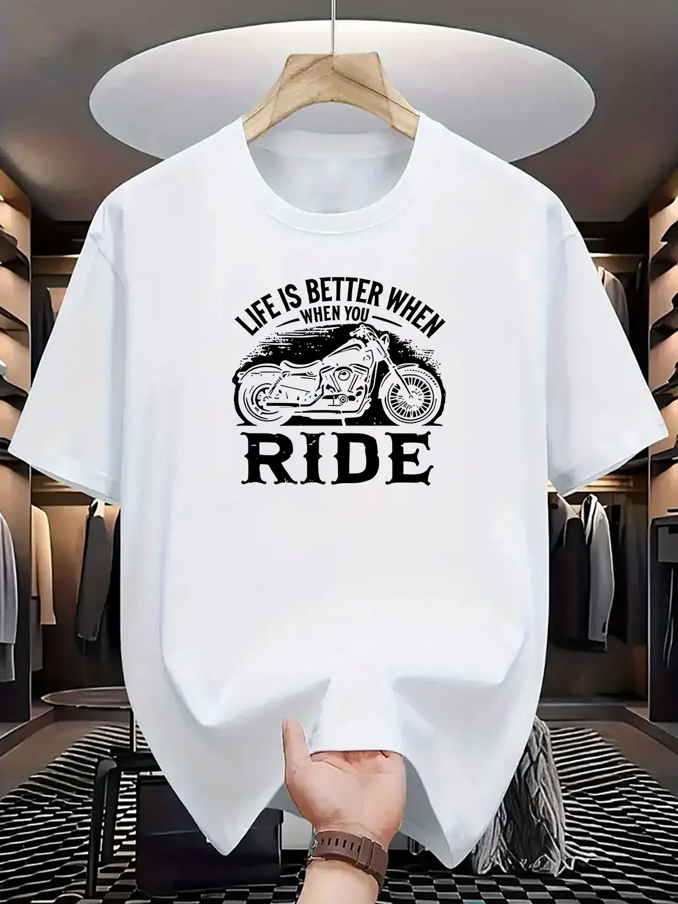 European  American  Style Casual  Summer Men T-shirt with Motorcycle Pattern  100% Cotton Material  American Retro Style  Trendy