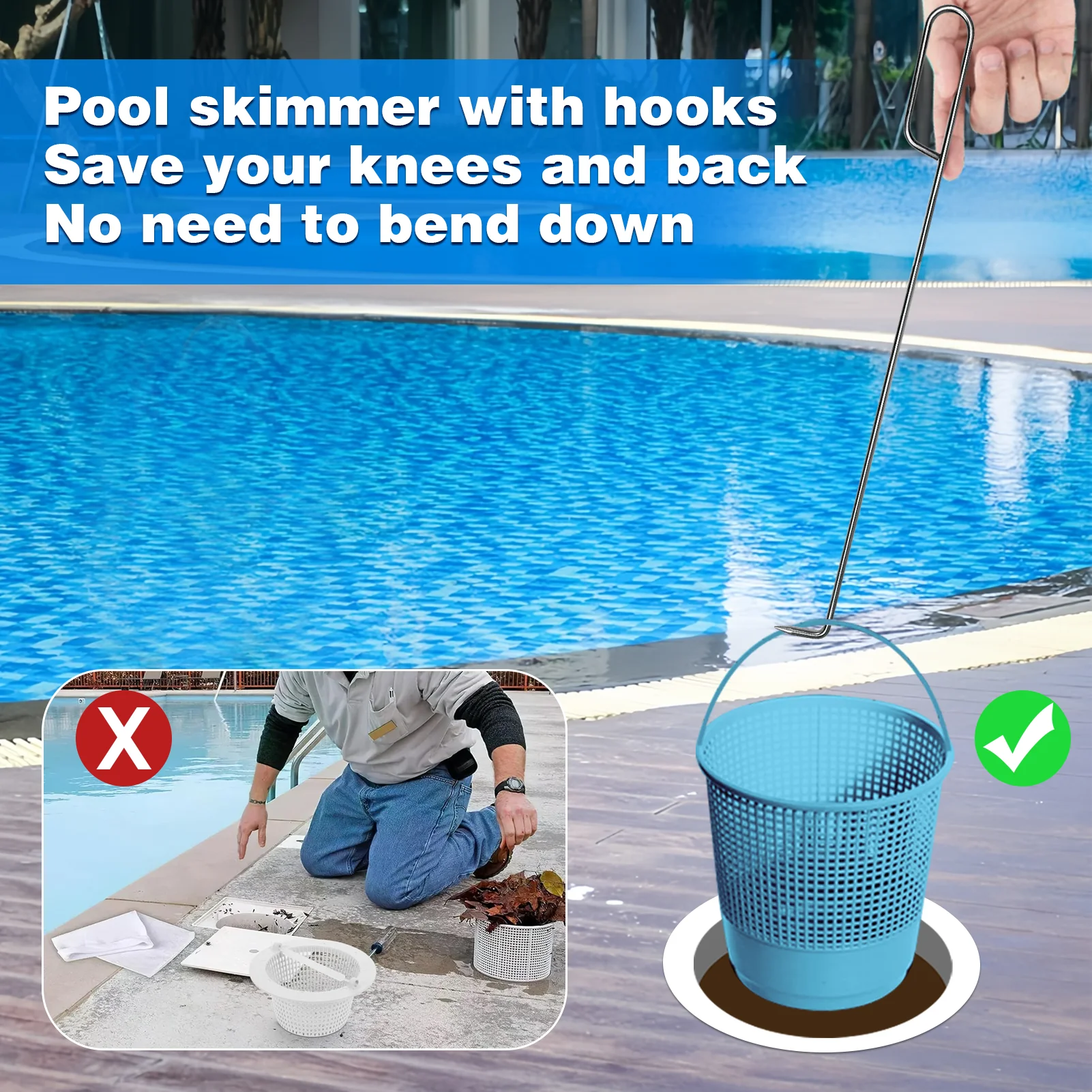 1/2pcs Pool Skimmer Basket Hooks 14.5 Inch Inground Swimming Pool Cleaning Tool Basket Handle Non-slip Long Hooks Fast Shipping