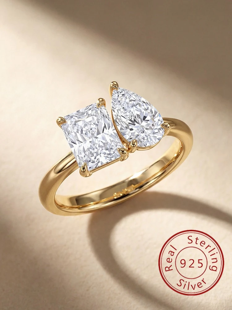 Simple Classic Zircon Water Drop Square Ring For Women 925 Sterling Silver Engagement Wedding Luxury High Quality Fine Jewelry