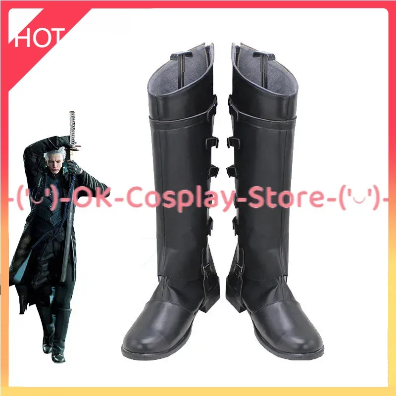 

[Custom Made] Vergil Cosplay Shoes Black PU Leather Shoes Halloween Carnival Boots Cosplay Prop