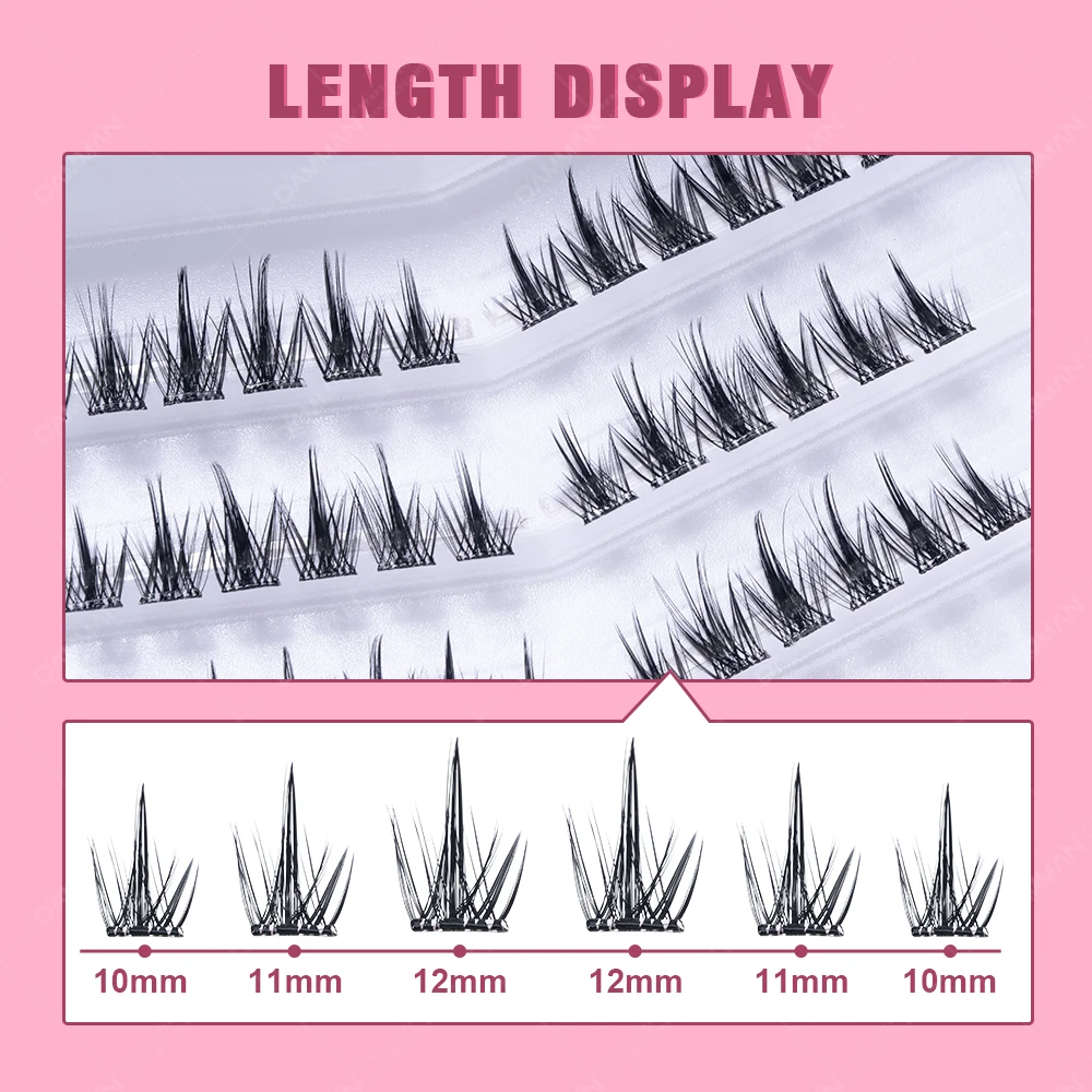 DAMMAN Self Adhesive Lashes Clusters Kit With tweezers D Curl 10-12mm Natural Lashes No Glue Eyelash DIY at Home for Beginners