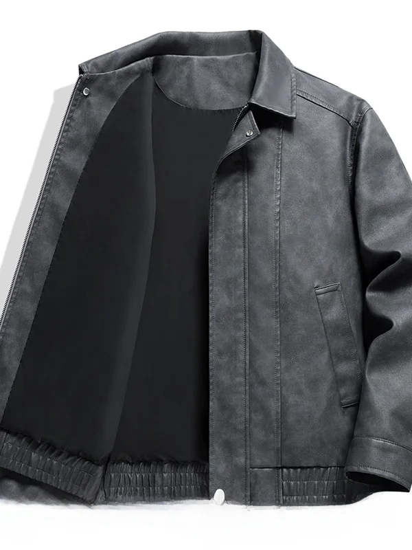 

Retro American PU Leather Jaet Men's Loose Fit ort Motorcycle Sle Coat Fall Season Versatile Outerwear
