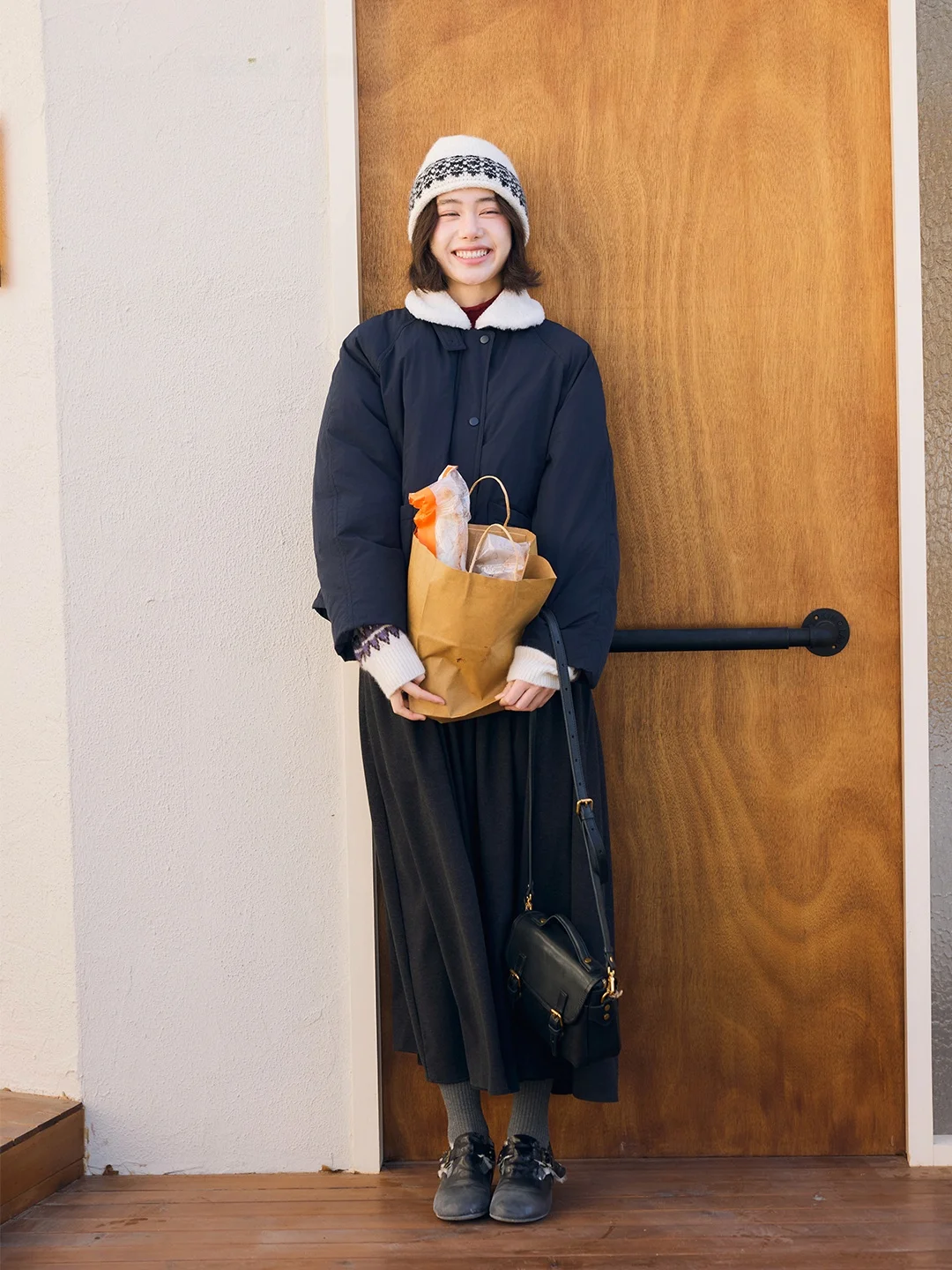 GOOZA Thiened Lamb Fur Collar Retro down Jaet Women Winter 90 White Du down Turn-down Collar Warm ort Outerwear