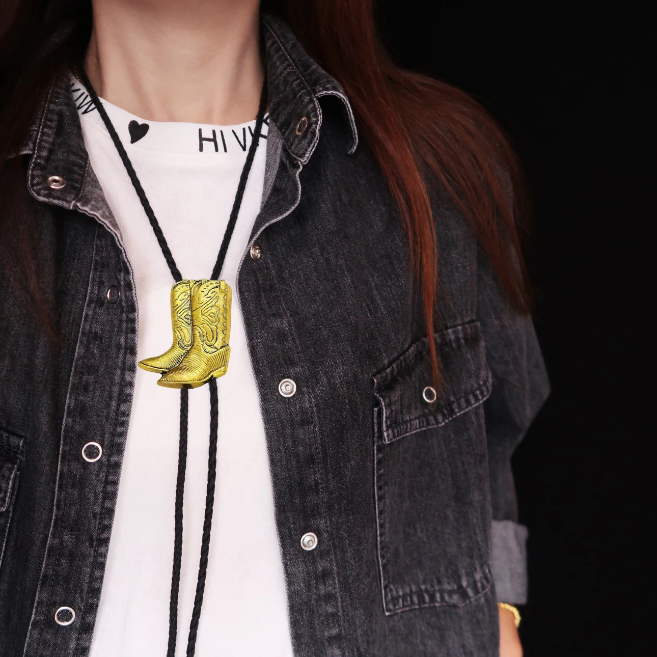 Cowboy Boots Rodeo Country Western Leather Bolo Bola Tie Line Dance Neck Fashion Jewelry Man Pendant Necklace Chain Accessories