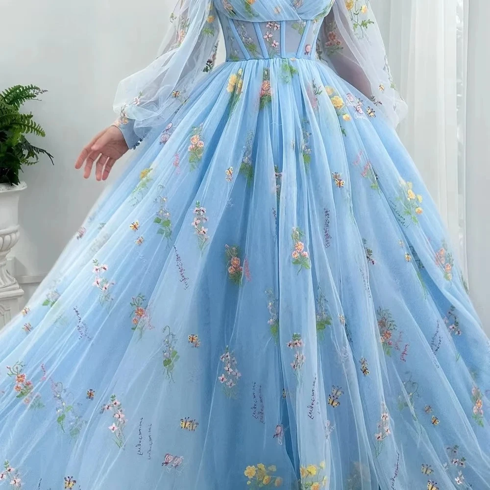 Women's Prom Dress Tulle Floral Elegant Evening Dresses for Woman Luxury Custom Made Sweethearts Exposed Party Dress