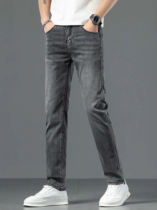 

Летние мужские джинсы 2025: зауженные, прямого кроя, эластичные, повседневные, длинные брюки, простые, модные, деловые, из хлопкового стрейч-денима