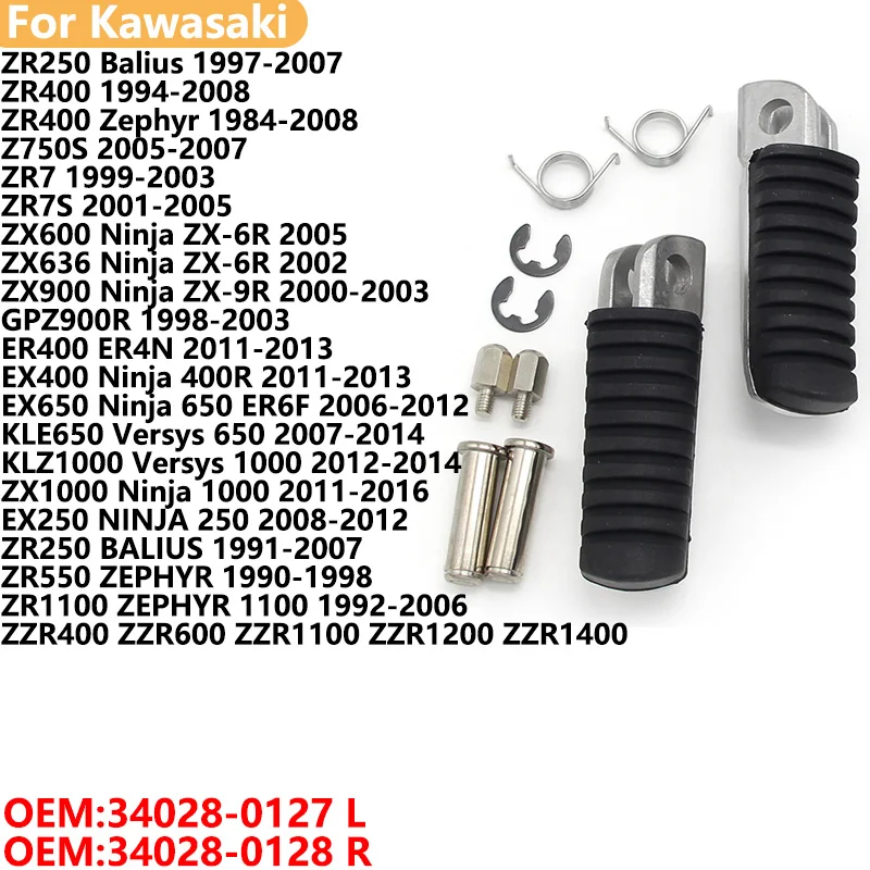 Motorcycle Footrests Foot Pegs Front For Kawasaki ZR250 ZR400 EX250 KLE650 ZX1000 ZX600 ZX636 ZX900 GPZ900R ER400 ZR1100 EX650