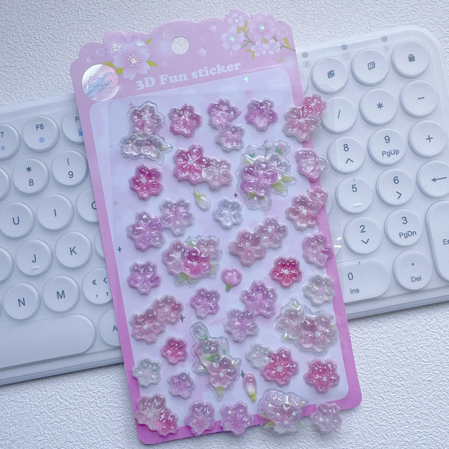 NEKONI Romantic Pink Sakura Cherry Blossom 3D Relief Stickers Scrapbooking Diy Journal Cute Stationery Sticker