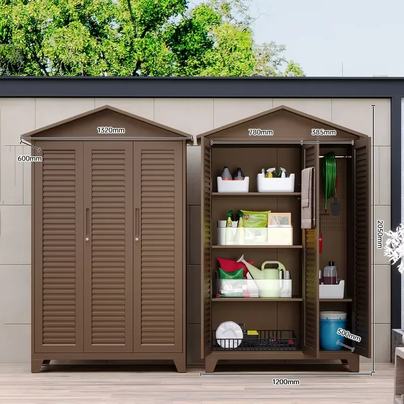 Freestanding Outdoor Storage Cabinet Metal Garden Cupboard Sloped Roof Rodent Proof Easily Assembled for Tool Cleaning Patio