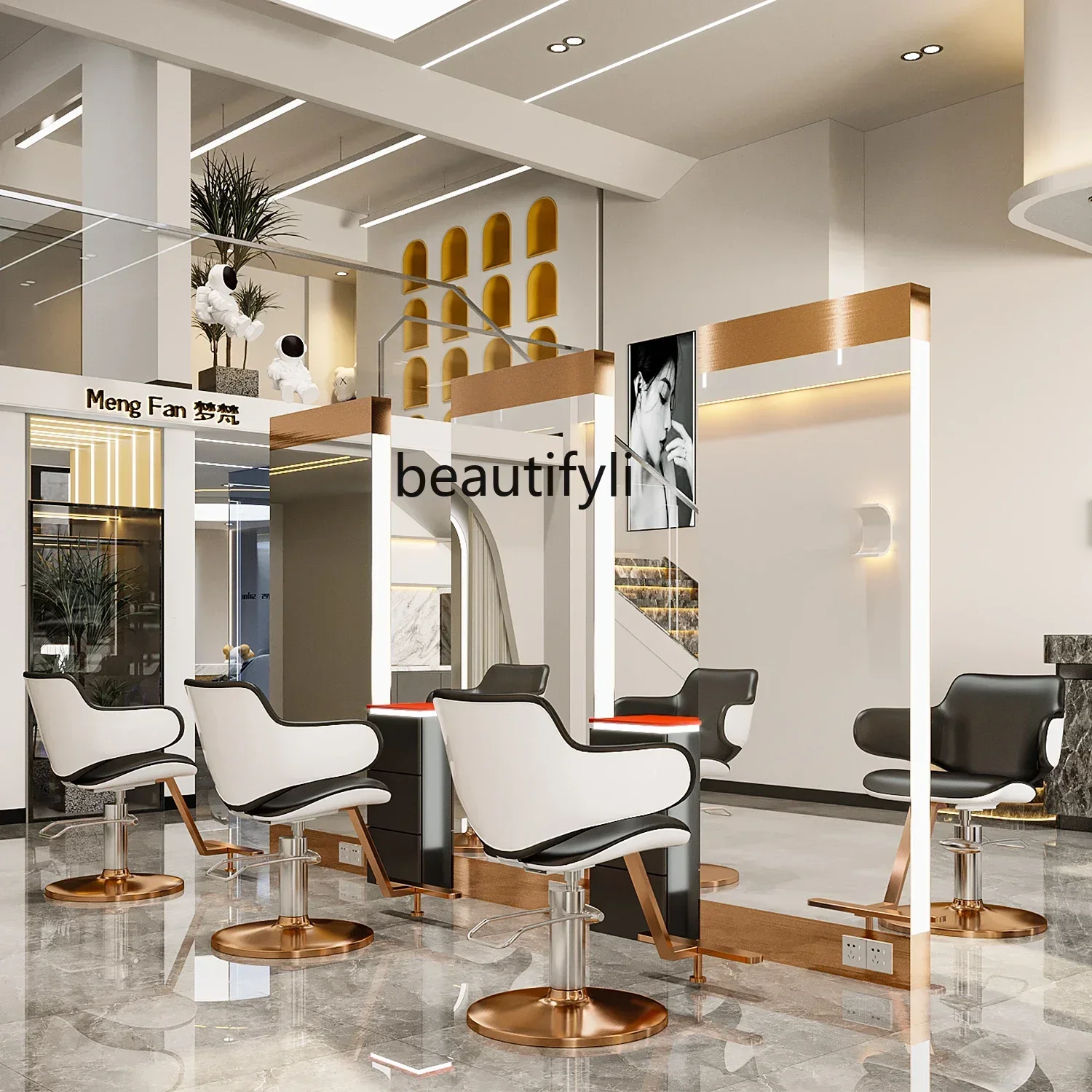 xx1Light Luxury Salon Dressing Table Hot Dyeing Floor Barber Shop Hairdressing Mirror for Hair Salon with Light