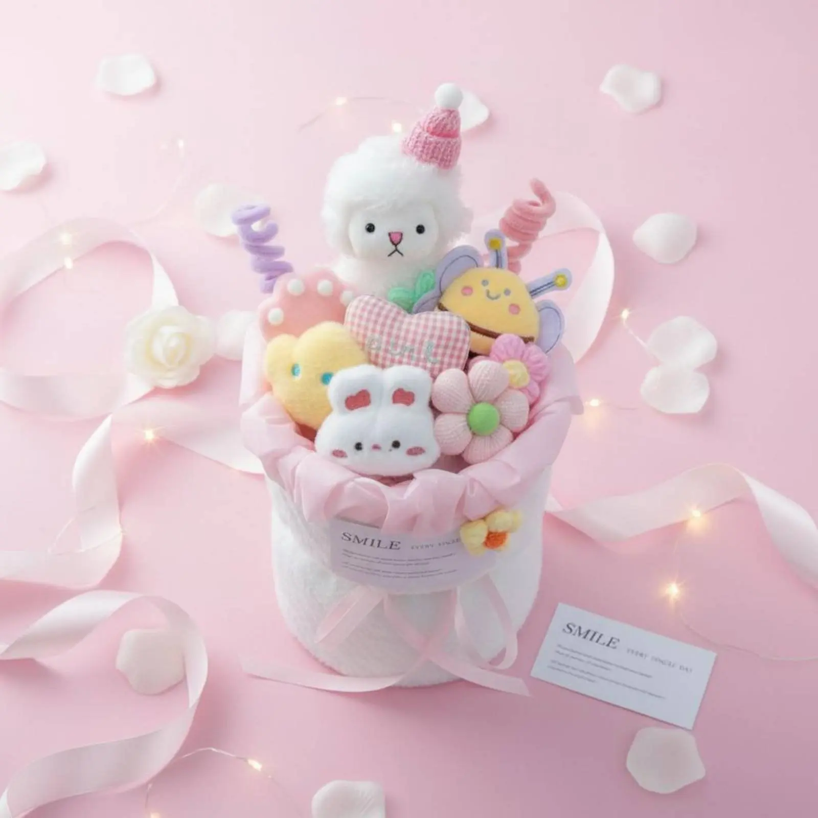 

Lamb Plushie Arrangement Handmade Artistic Cute Lamb Doll Gift Set Stuffed Sheep Flower Box Cuddly Sheep Soft Toy