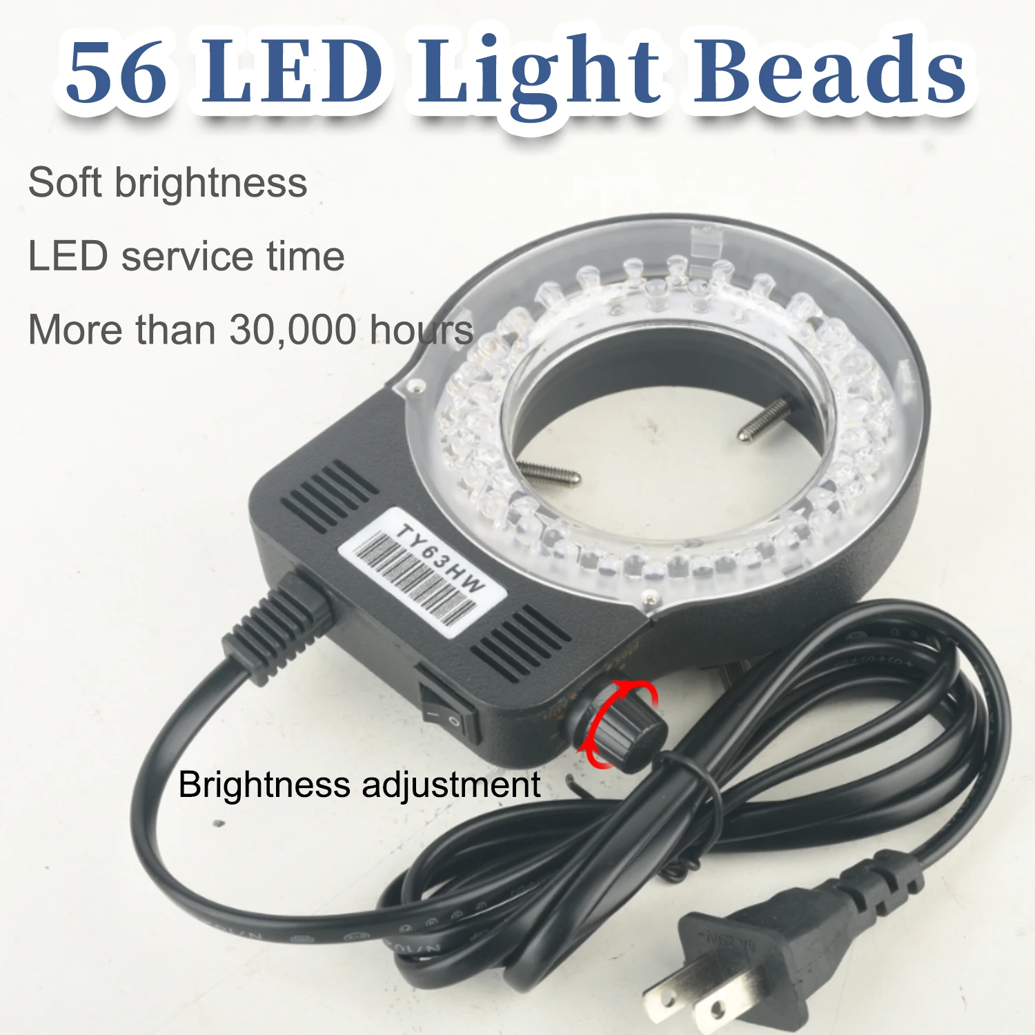 KOPPACE Microscope LED Ring Light Source 64mm Installation Size 56 Lamp Beads Adjustable Brightness