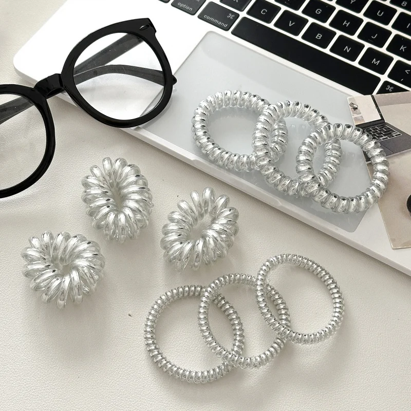 

Минималистичный стиль, серебряная резинка для волос с телефонным проводом, ниша, высококачественная милая крутая веревка для волос для девочек, не повреждающая резинка для волос, аксессуары для волос