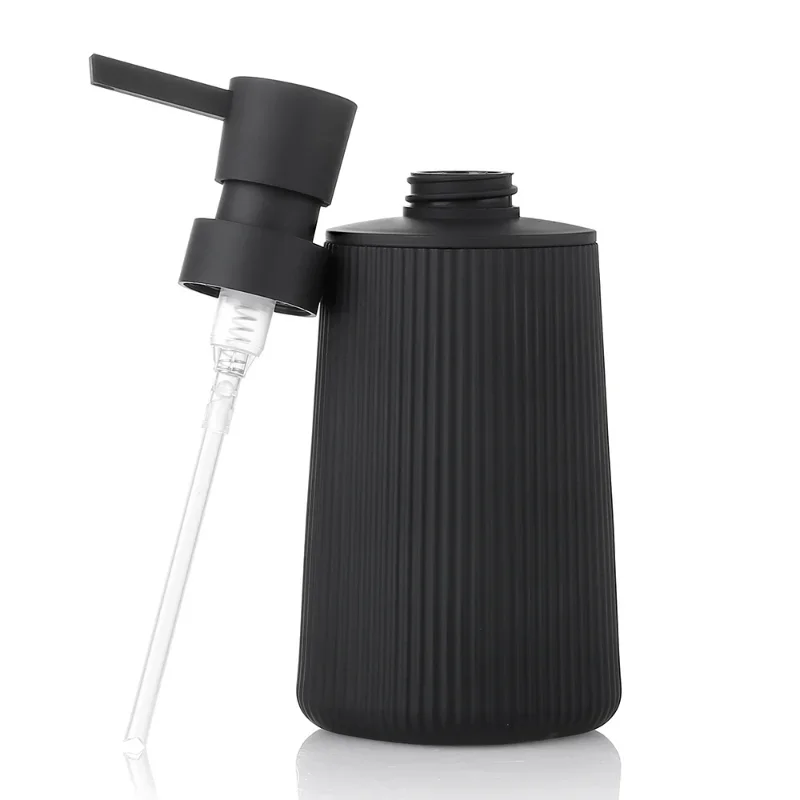 Hand Soap Dispenser for Bathroom and Kitchen, Modern Farmhouse Striped Style Plastic Matte Black