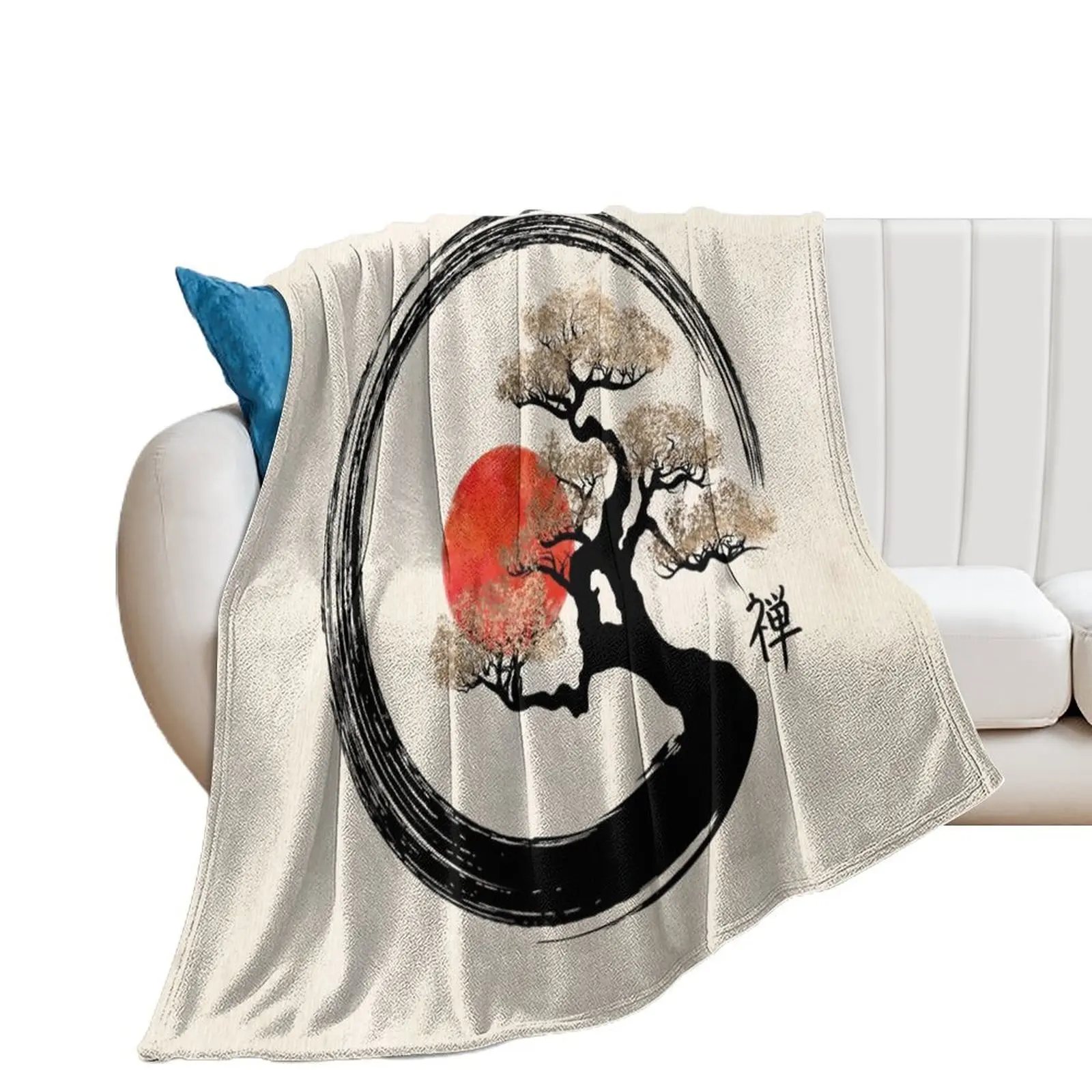 

Enso Circle and Bonsai Tree on Canvas Throw Blanket Summer Beddings Winter beds Weighted Blankets