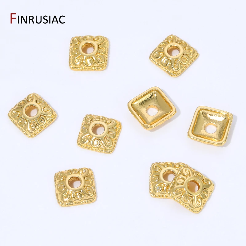 18K Gold Plated Brass Square Beads End Caps For Jewelry, 7mm Flower Bead Caps for DIY Bracelet Necklace Making Accessories - view 2