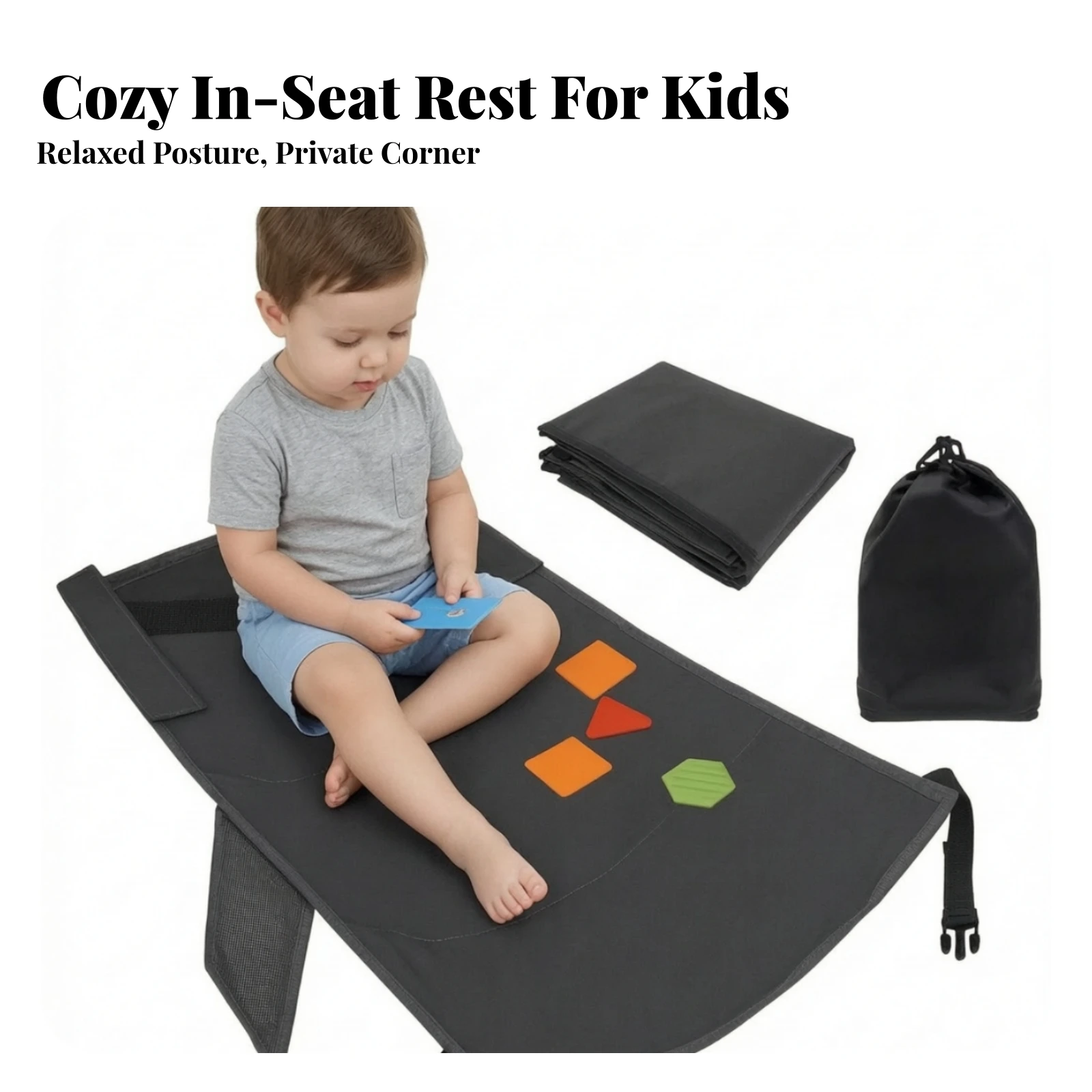Airplane Seat Extender with Mesh Pocket Toolno-Tool Travel Bed Extender Travel Bed with Storage Bag Secure for Toddlers, Flights