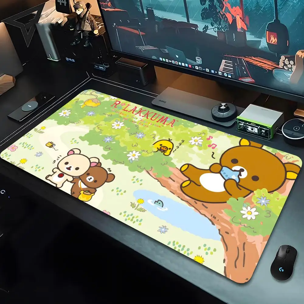 Alas Mouse SAN-X Rilakkuma Lucu 80X40Cm XL Alas Meja Komputer Kantor Penguncian Alas Meja Keyboard Alas Pecinta Mouse Besar