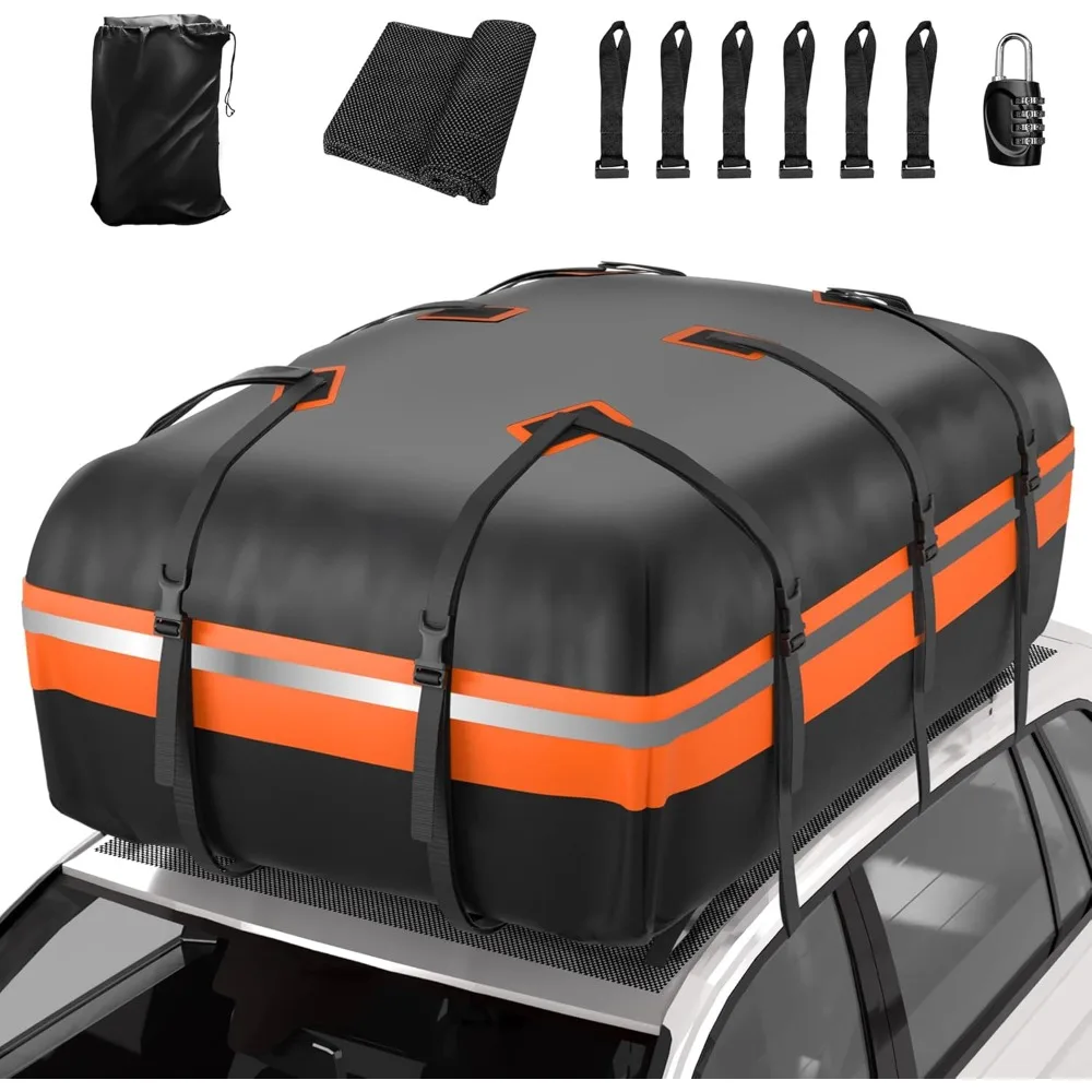 

Rooftop Cargo Carrier - Car Roof Bag, 1000D PVC Soft-Shell Waterproof for Cars with/Without Racks, Includes Anti-Slip Mat, Stora