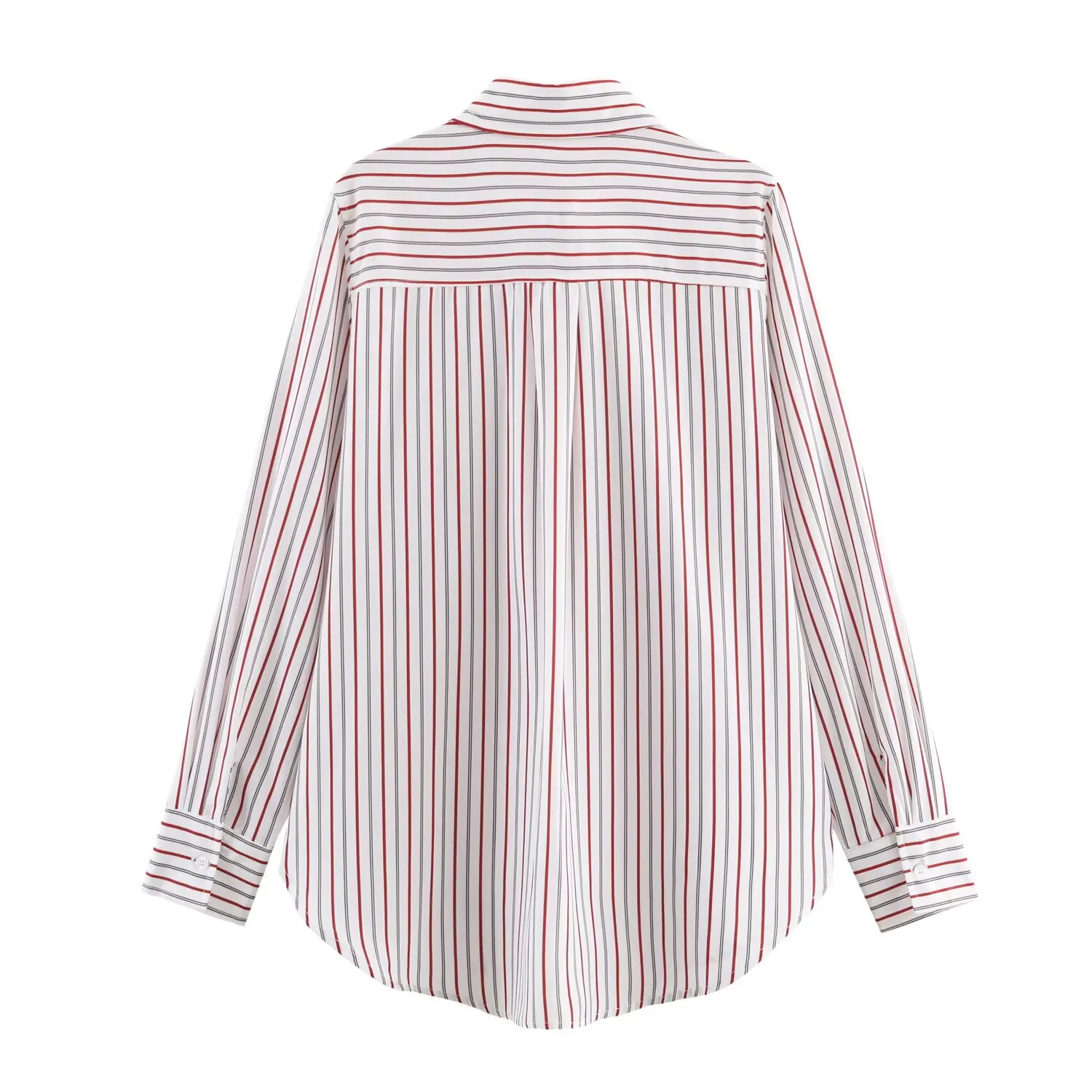 2025 New Women's Clothing European and American Style Fashion Striped Loose Fit Lapel Long Sleeve Poplin Shirt