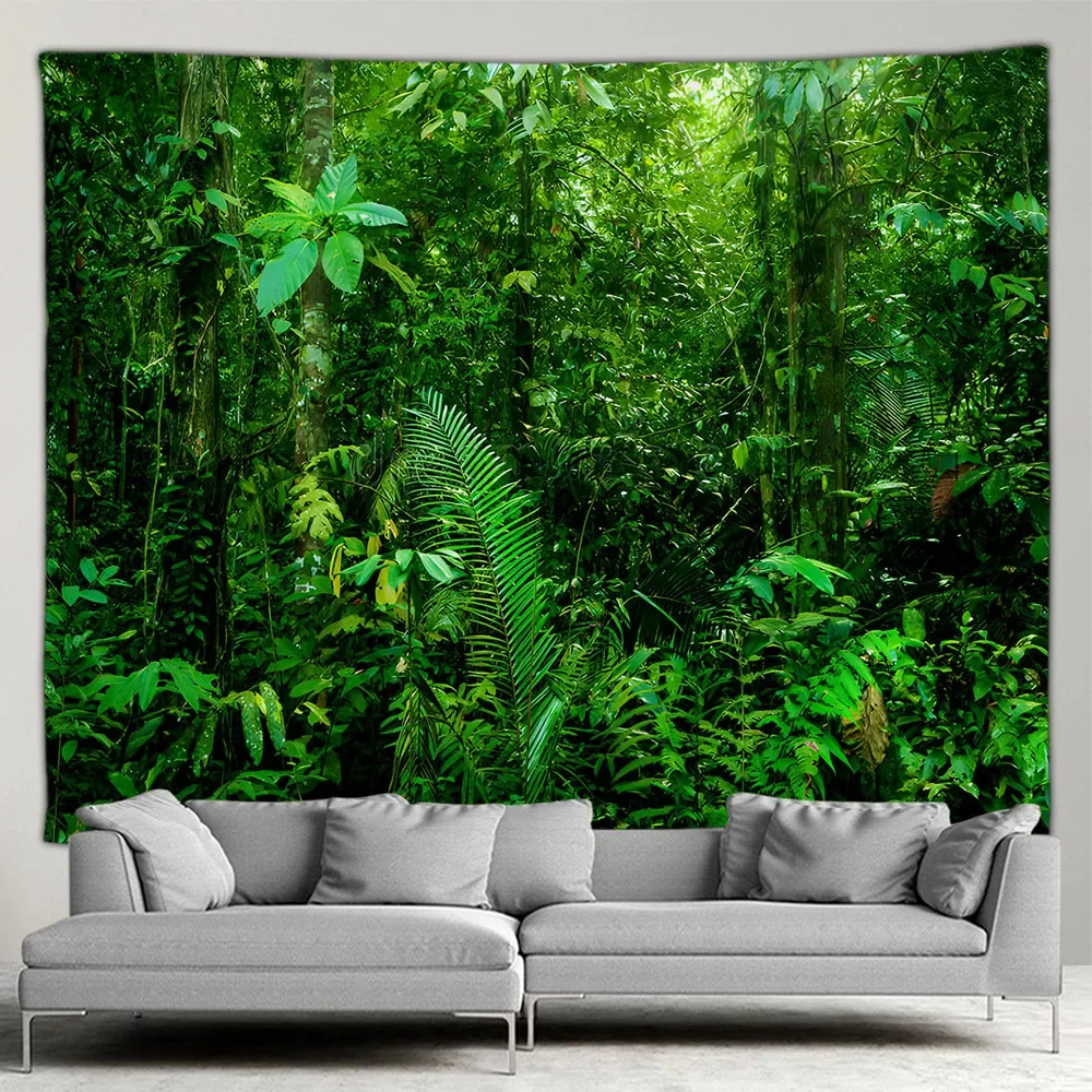 Forest Waterfall Landscape Tapestry Outdoor Garden Poster Nature Tropical Greenery Simple Modern Style Wall Hanging Wall Screen