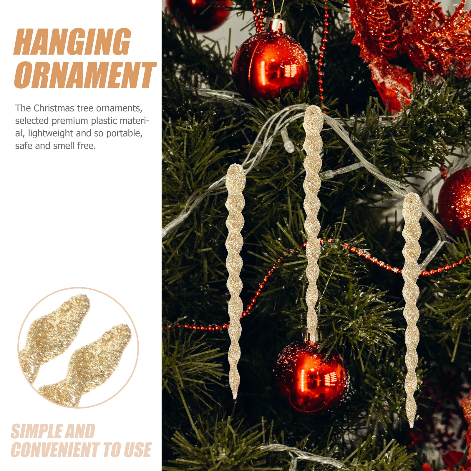 

60pcs Ice Icicle Hanging Ornaments Christmas Tree Pendant Xmas Party Wedding Decor Holiday Winter Decoration Twisted Icicle